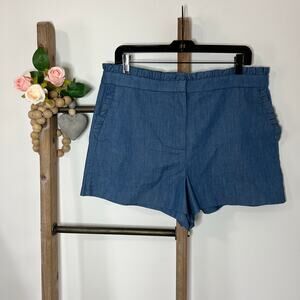 J Crew Blue Ruffle Chambray Denim‎ Shorts Cotton Size 12
